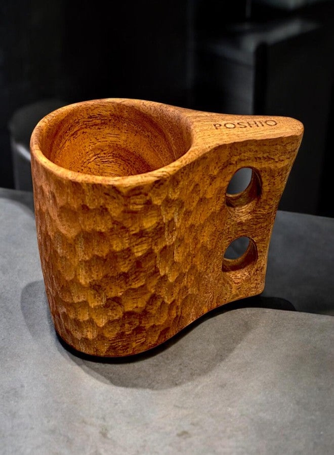 POSHIO® POSHIO Neem Wood Cups Set for Daily Use and Decor | Handcrafted in Single Wood Block | Wooden Mugs with No Harmful Polish | Natural Germ Fighting Neem Wood Drinkware (Set of 2) - Image 3